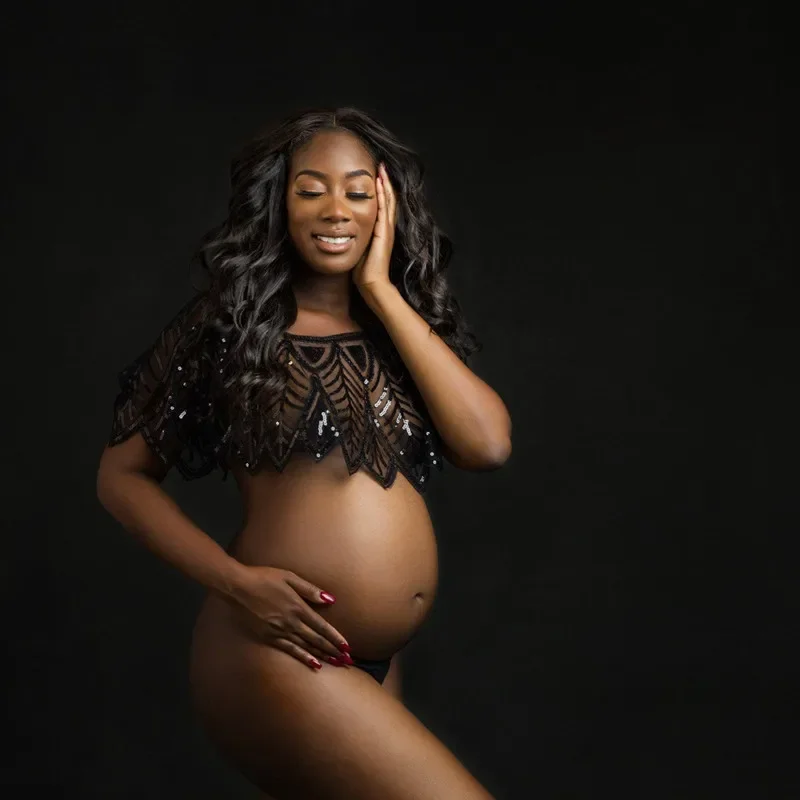 임신 한 여성을위한 출산 사진 케이프 스팽글 탑 사진  - Maternity Wear 리뷰 및 가격