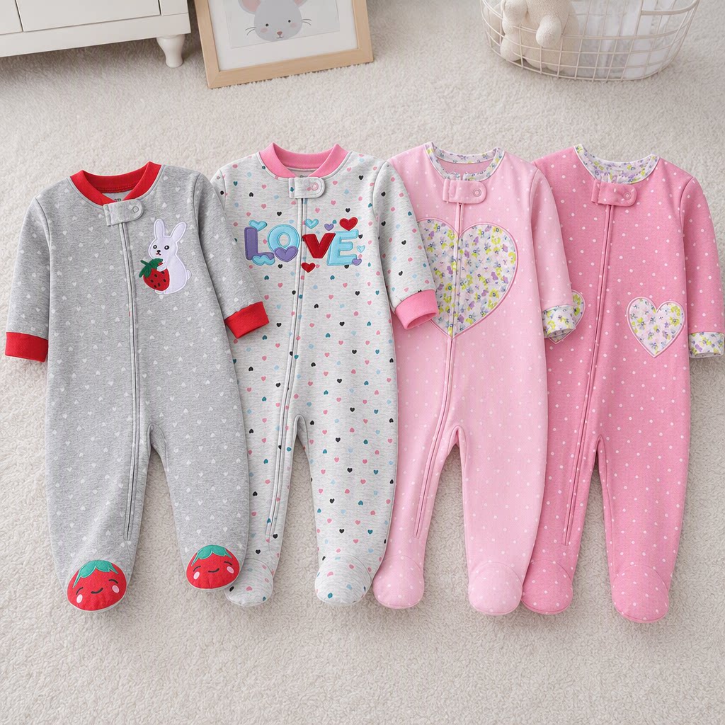 신생아 여아 양면 코튼 발싸개 롬퍼 하트 물방울 무늬  - Cotton Baby Onesies Zipper 리뷰 및 가격