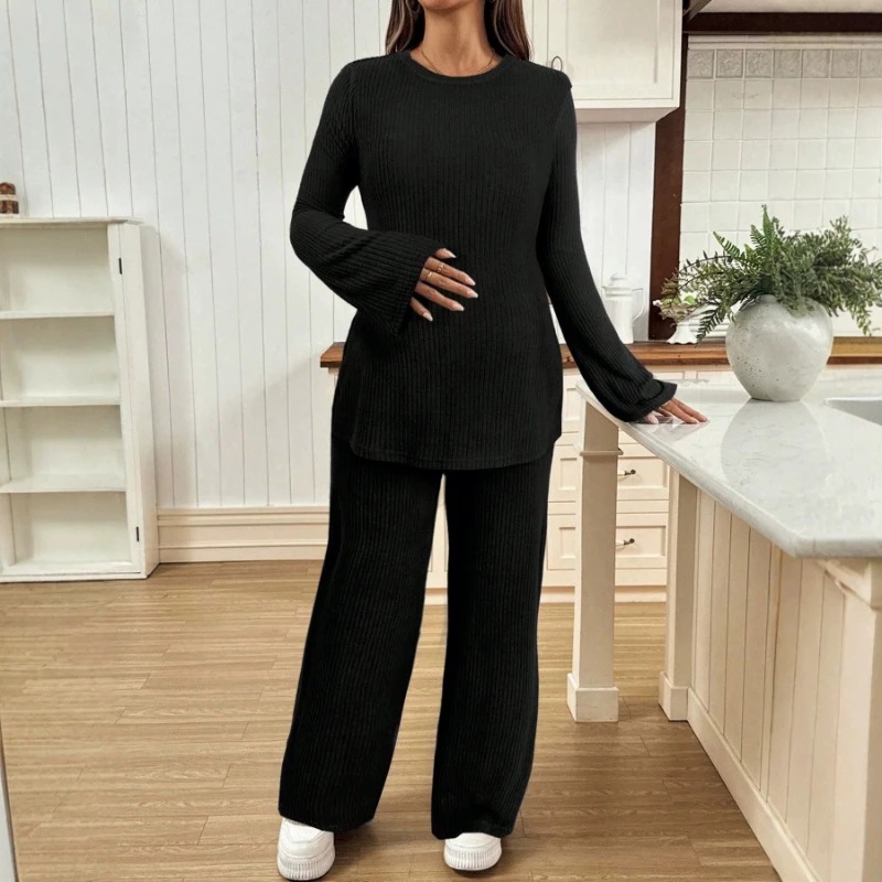 니트 소재의 임산부용 투피스 세트: 긴 소매에 옆트임이 - Maternity Wear 리뷰 및 가격